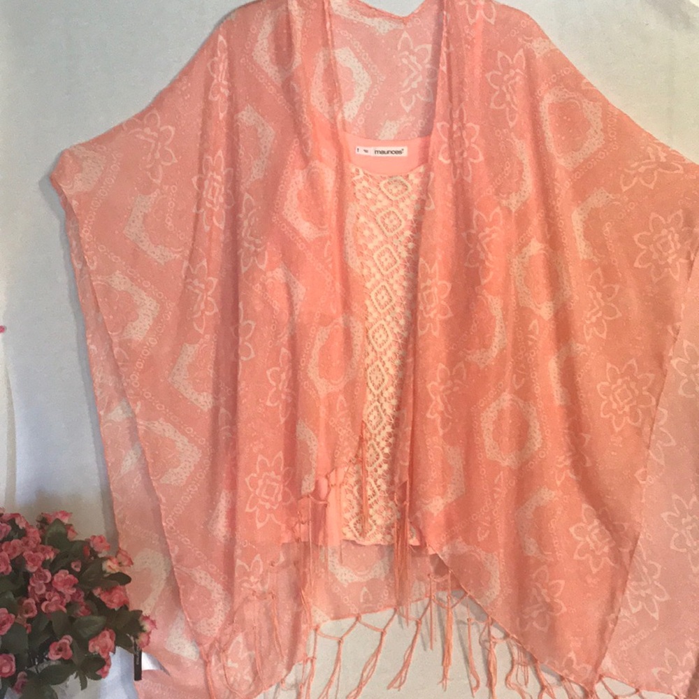 2 Piece Spaghetti Strap Tank With Floral Shawl